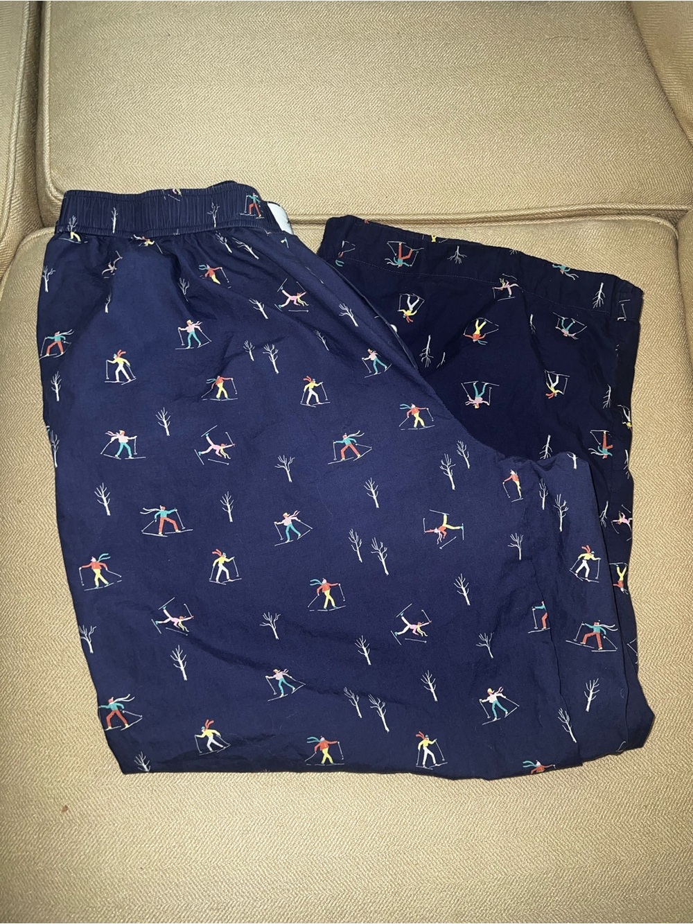 Anthropologie Emily Isabella Navy Ski Print pajama Pants